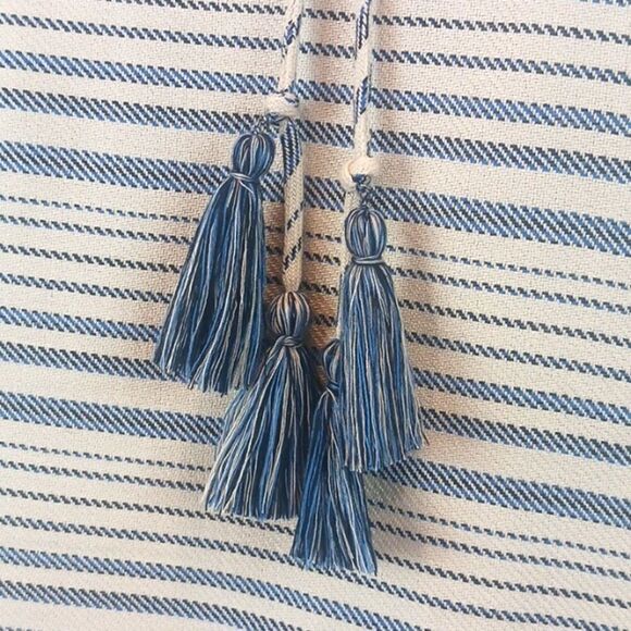 Greylin blue/cream stripped sleeveless Sheath dress with Fringe and tassels L - Picture 6 of 12